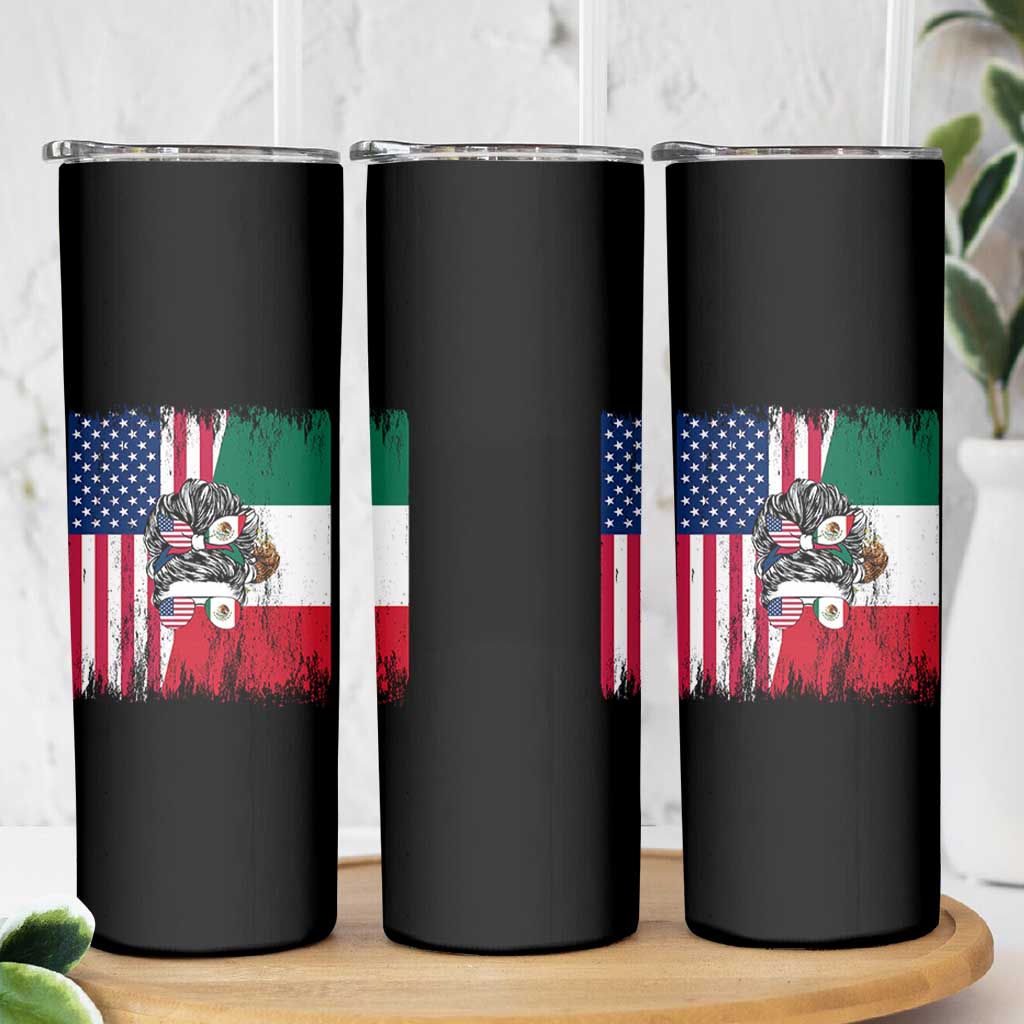 Mexican American Pride Skinny Tumbler Bicultural Heritage Girl Vintage Flag