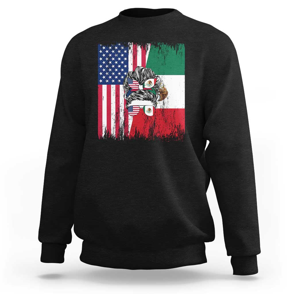 Mexican American Pride Sweatshirt Bicultural Heritage Girl Vintage Flag