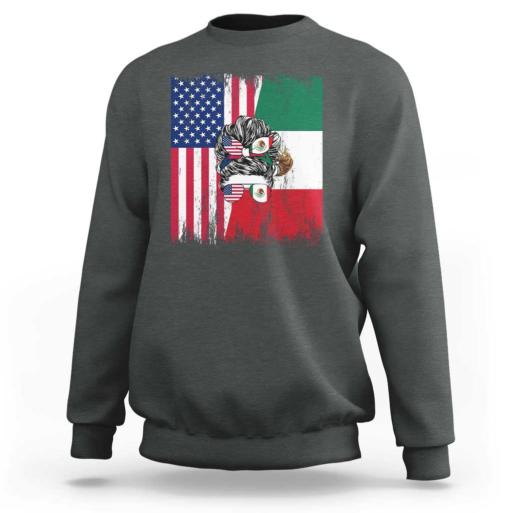 Mexican American Pride Sweatshirt Bicultural Heritage Girl Vintage Flag