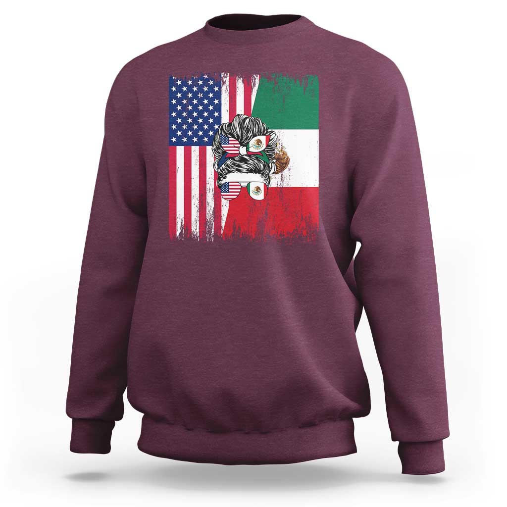Mexican American Pride Sweatshirt Bicultural Heritage Girl Vintage Flag