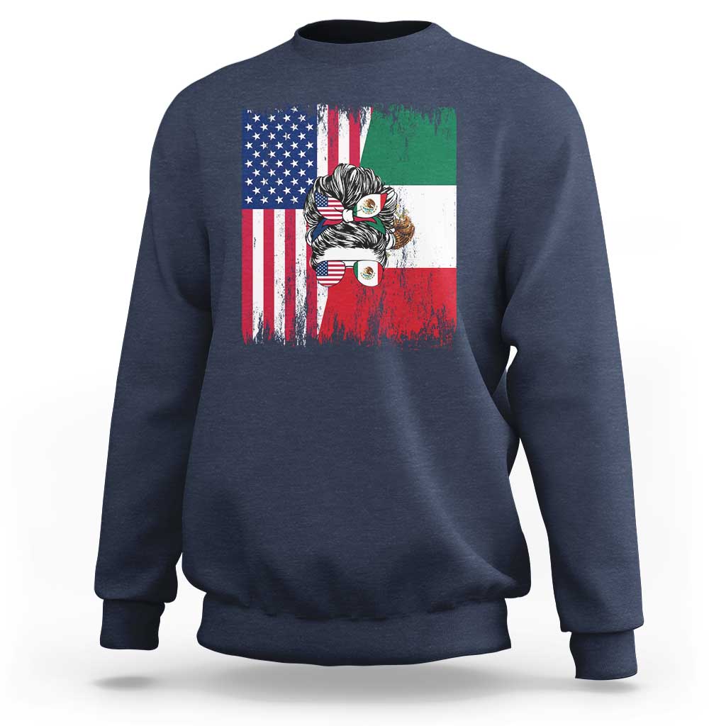 Mexican American Pride Sweatshirt Bicultural Heritage Girl Vintage Flag