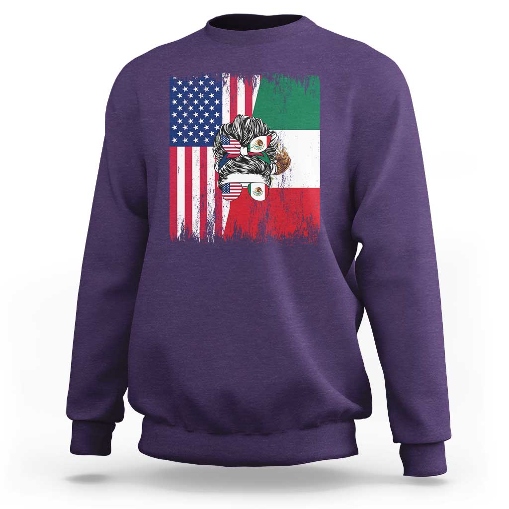 Mexican American Pride Sweatshirt Bicultural Heritage Girl Vintage Flag