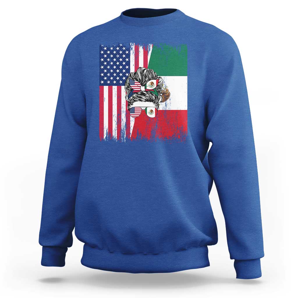 Mexican American Pride Sweatshirt Bicultural Heritage Girl Vintage Flag
