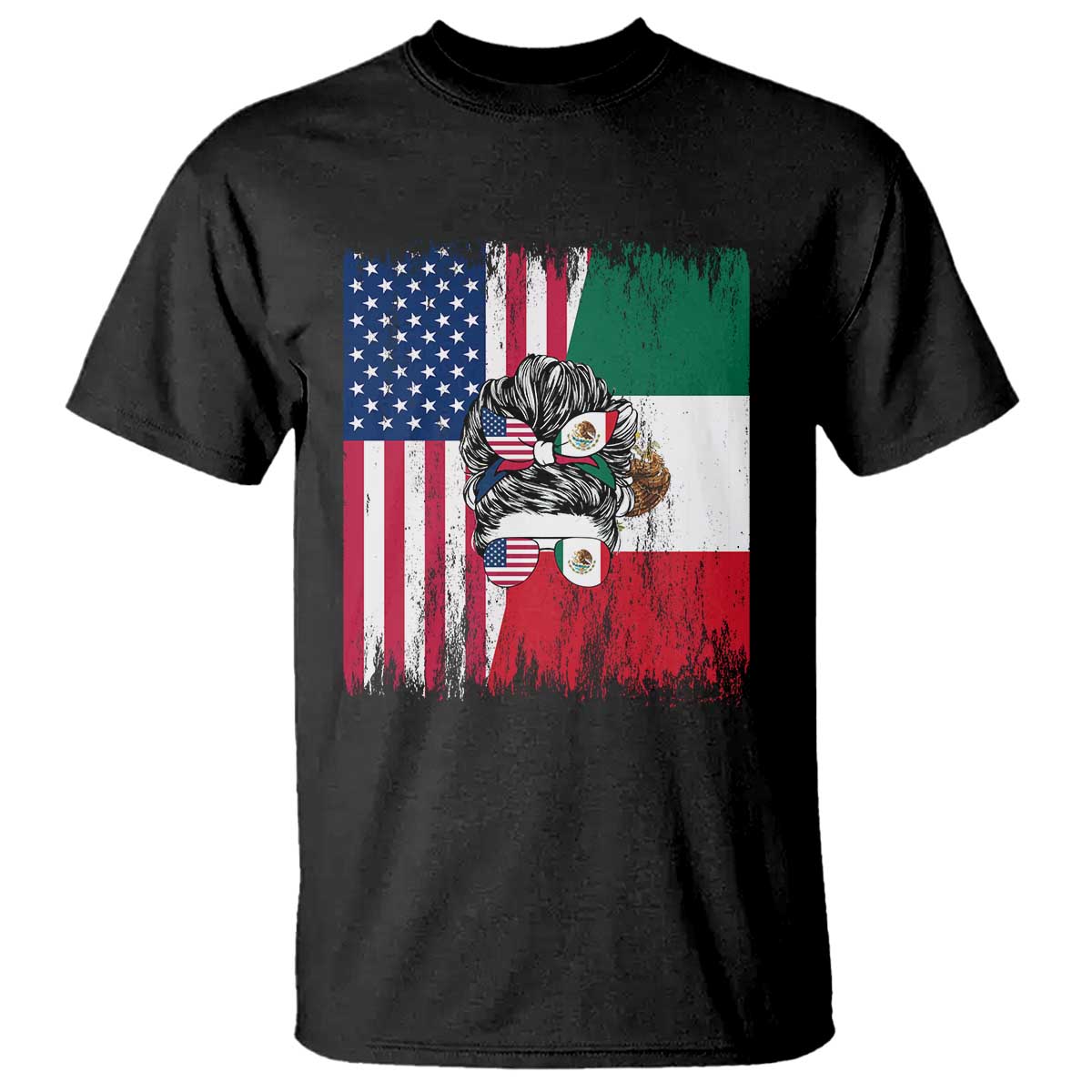 Mexican American Pride T Shirt Bicultural Heritage Girl Vintage Flag