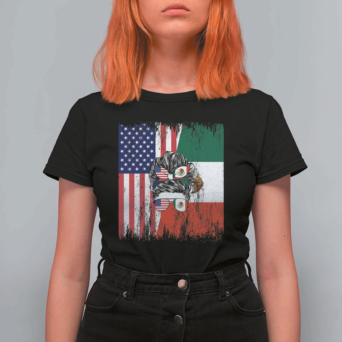 Mexican American Pride T Shirt For Women Bicultural Heritage Girl Vintage Flag