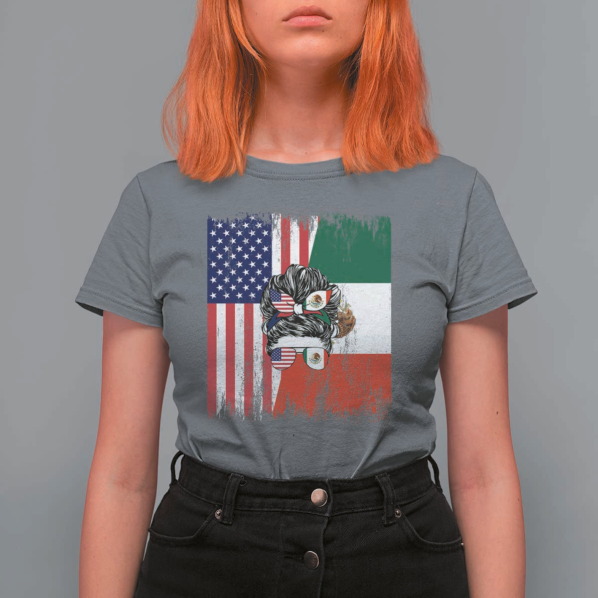 Mexican American Pride T Shirt For Women Bicultural Heritage Girl Vintage Flag