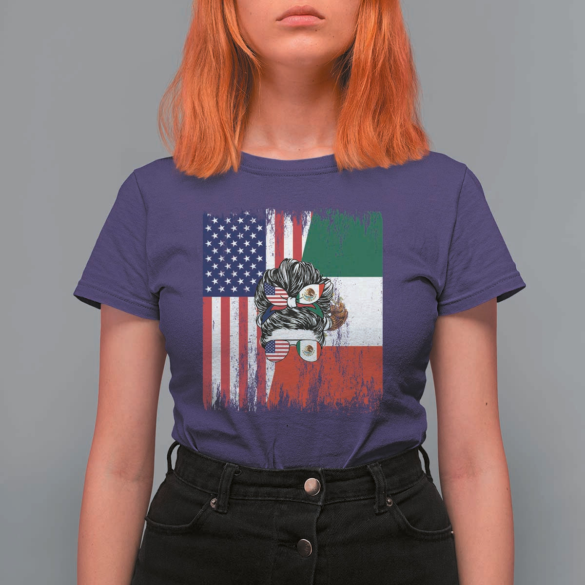 Mexican American Pride T Shirt For Women Bicultural Heritage Girl Vintage Flag