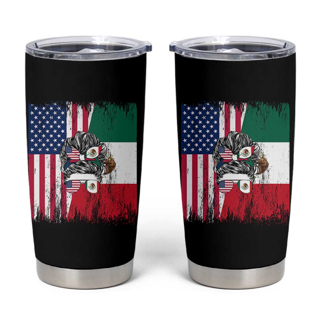 Mexican American Pride Tumbler Cup Bicultural Heritage Girl Vintage Flag