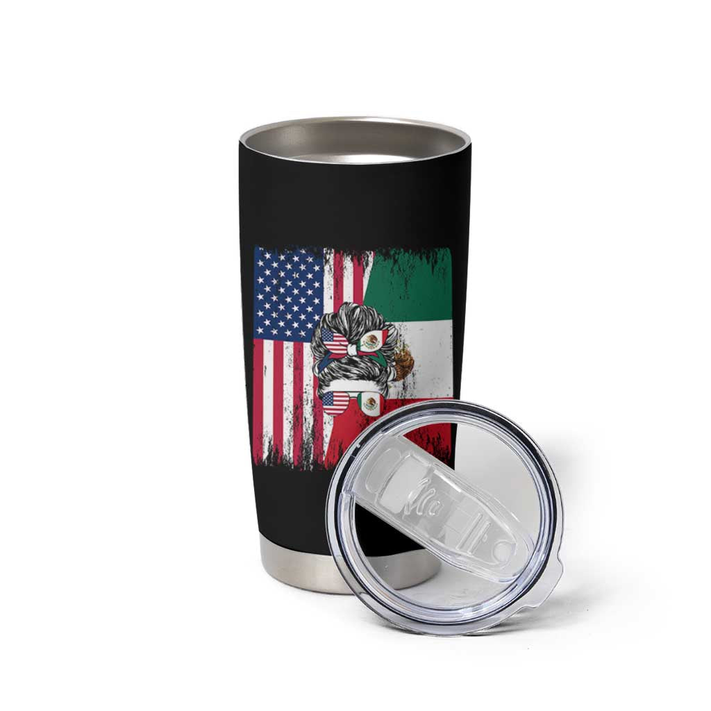 Mexican American Pride Tumbler Cup Bicultural Heritage Girl Vintage Flag