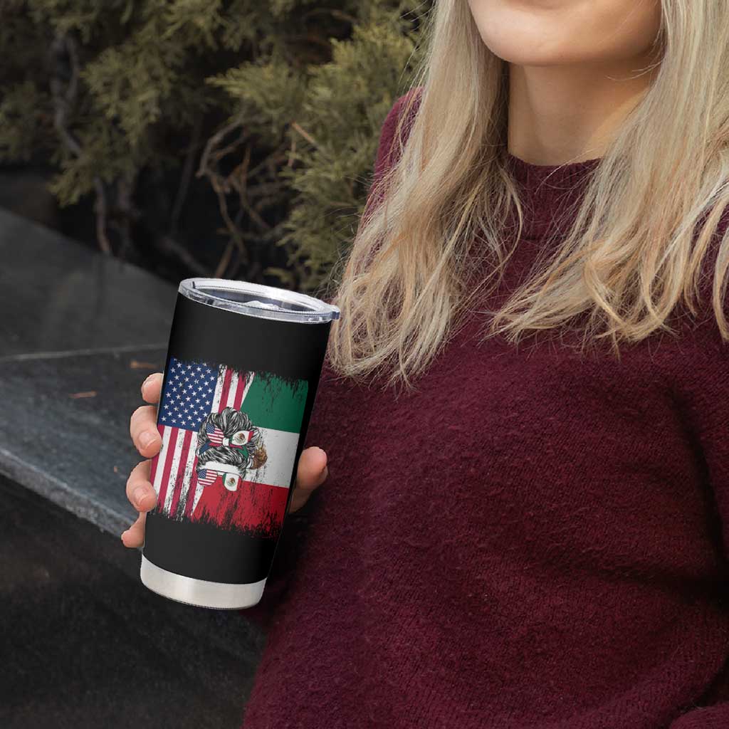Mexican American Pride Tumbler Cup Bicultural Heritage Girl Vintage Flag