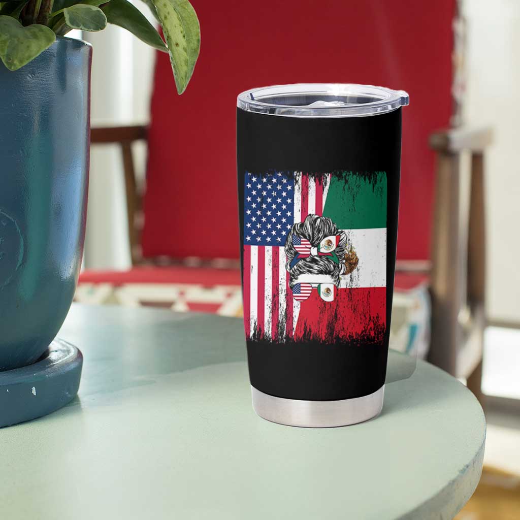 Mexican American Pride Tumbler Cup Bicultural Heritage Girl Vintage Flag