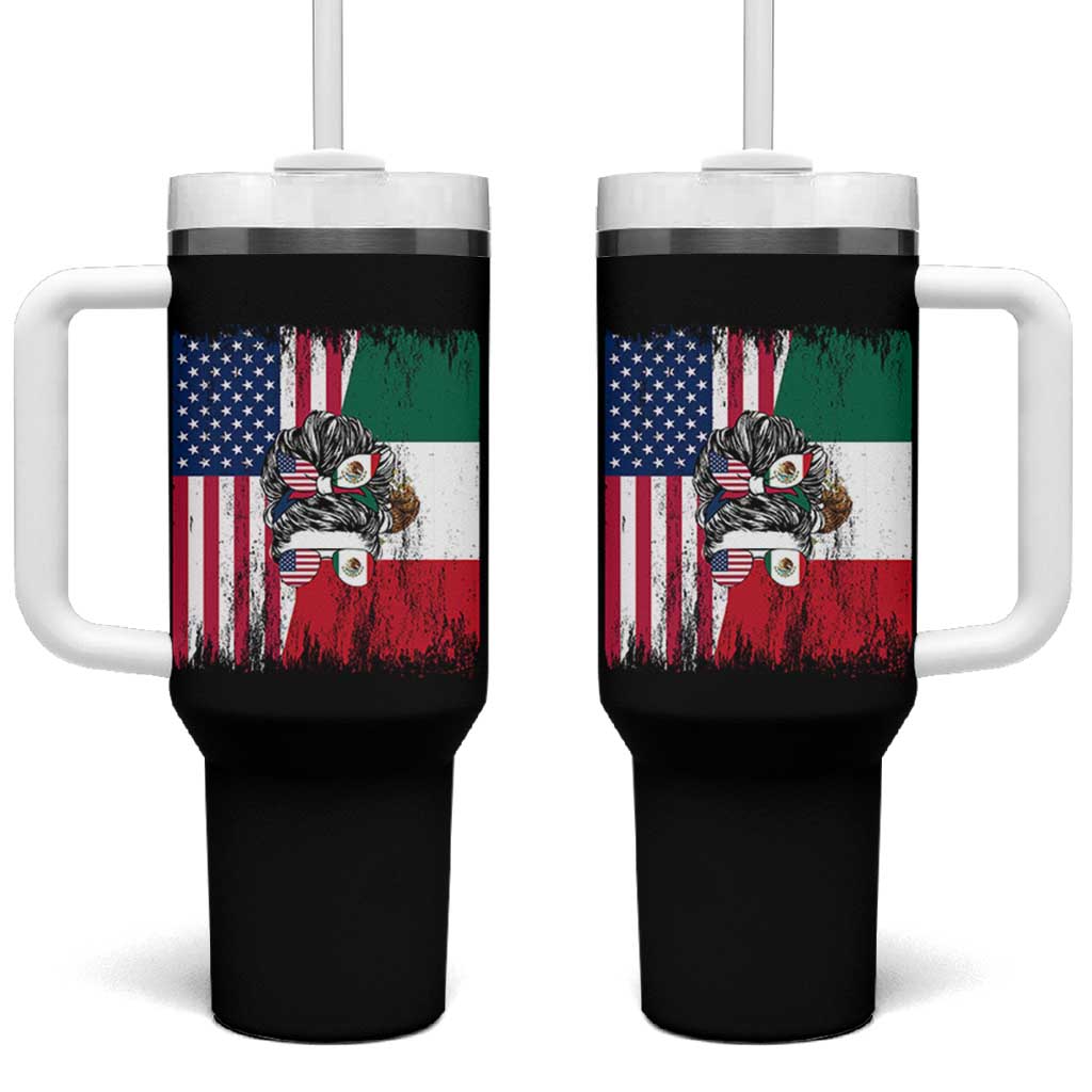 Mexican American Pride Tumbler With Handle Bicultural Heritage Girl Vintage Flag