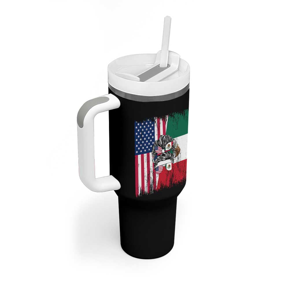 Mexican American Pride Tumbler With Handle Bicultural Heritage Girl Vintage Flag