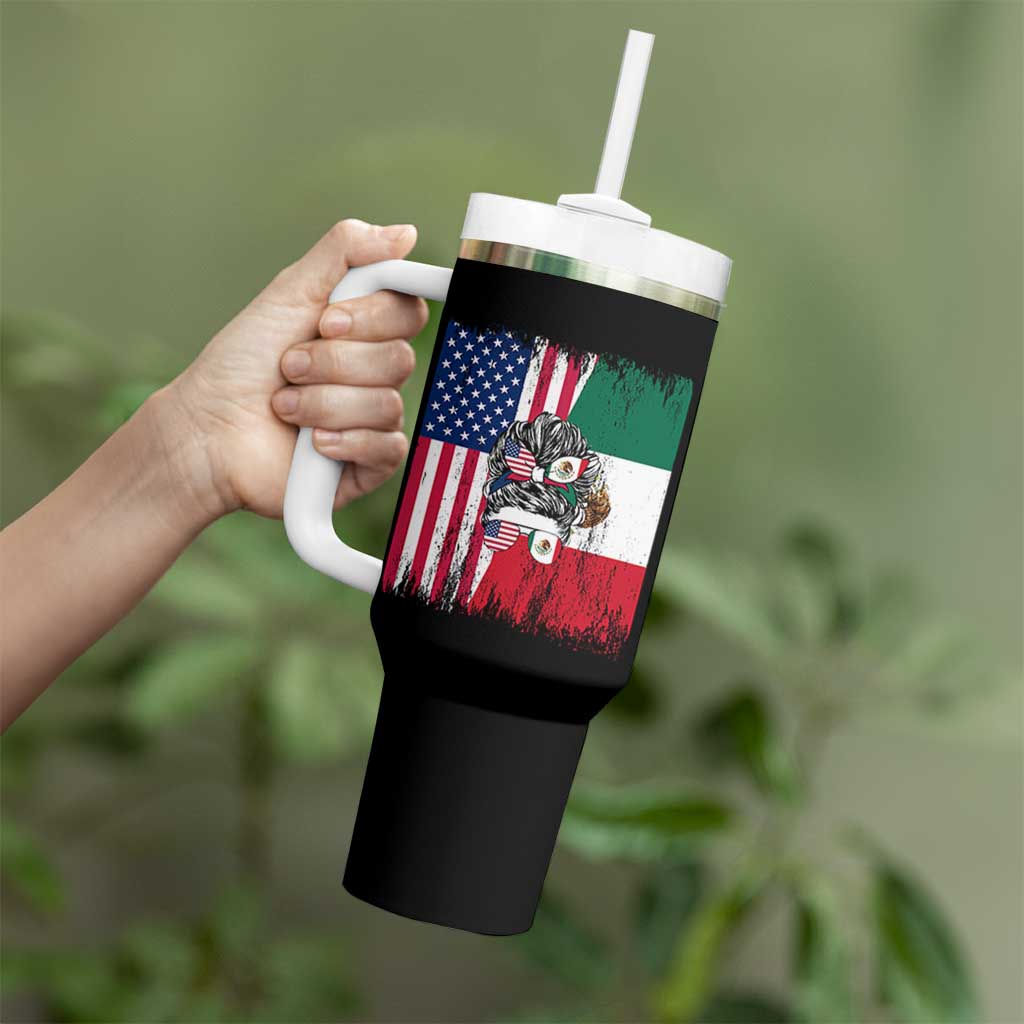 Mexican American Pride Tumbler With Handle Bicultural Heritage Girl Vintage Flag