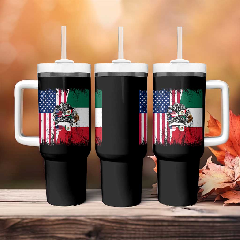 Mexican American Pride Tumbler With Handle Bicultural Heritage Girl Vintage Flag