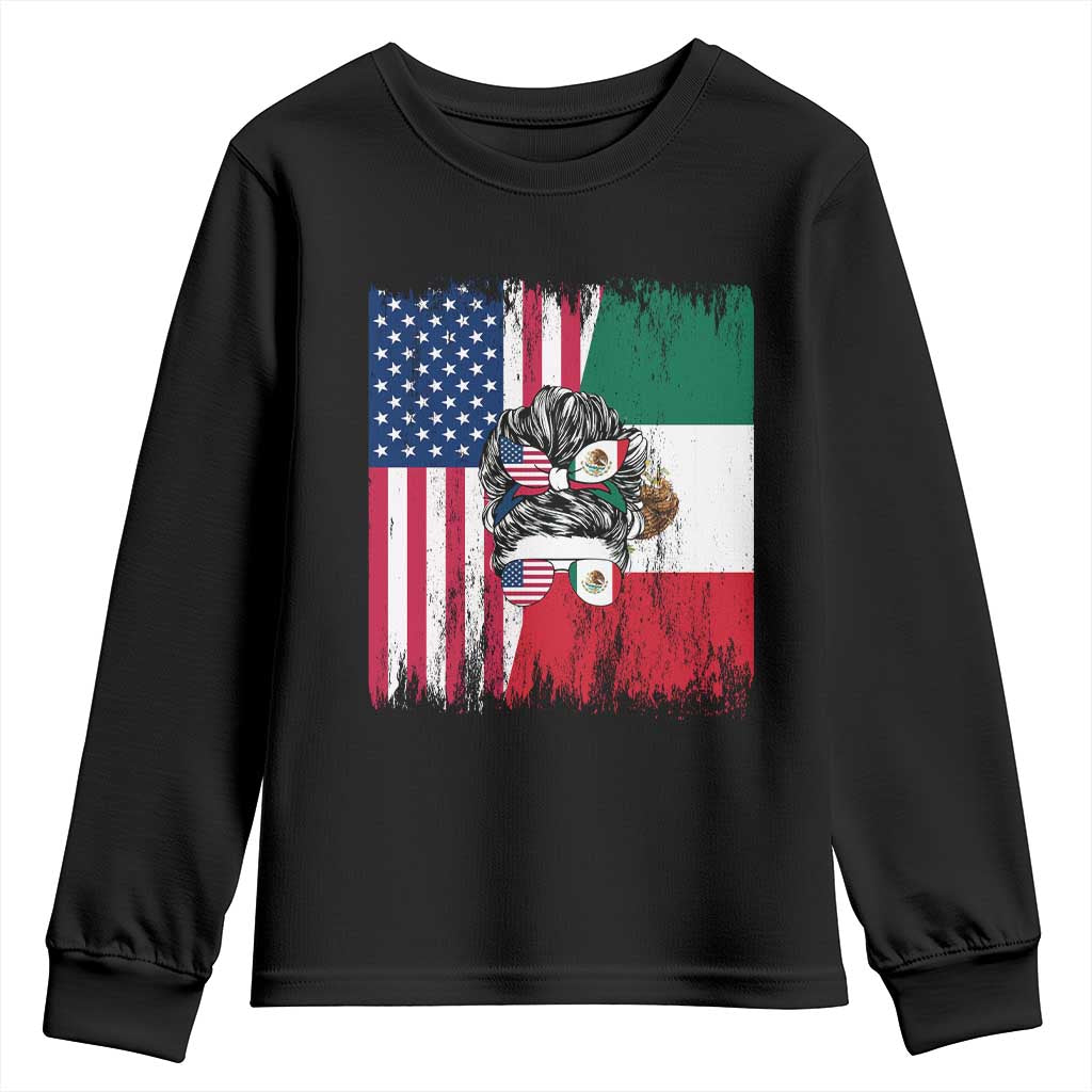Mexican American Pride Youth Sweatshirt Bicultural Heritage Girl Vintage Flag