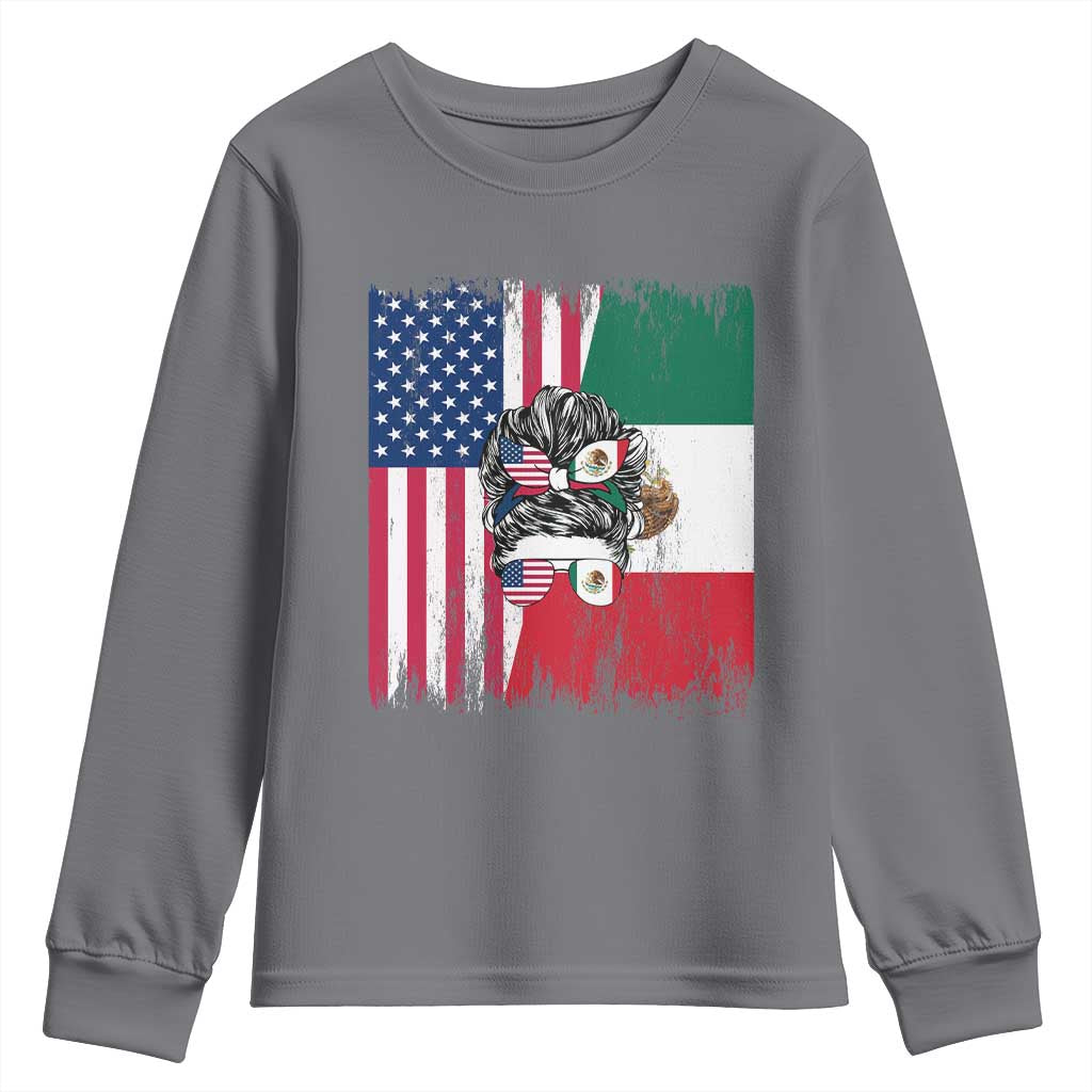 Mexican American Pride Youth Sweatshirt Bicultural Heritage Girl Vintage Flag