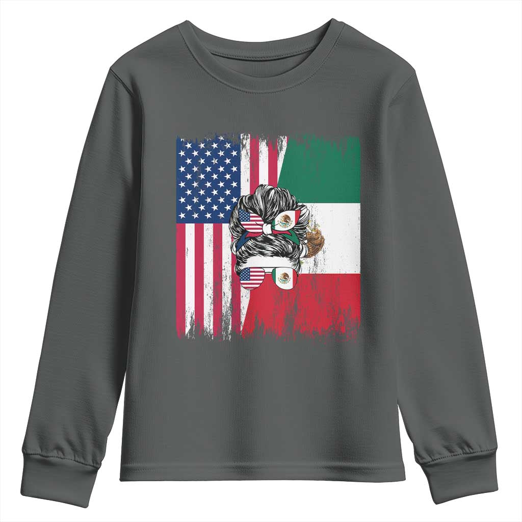 Mexican American Pride Youth Sweatshirt Bicultural Heritage Girl Vintage Flag