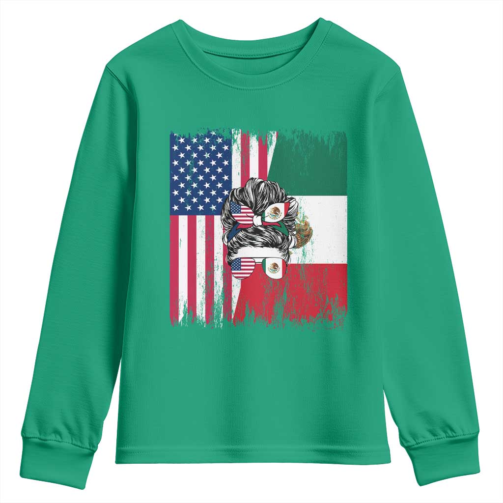 Mexican American Pride Youth Sweatshirt Bicultural Heritage Girl Vintage Flag