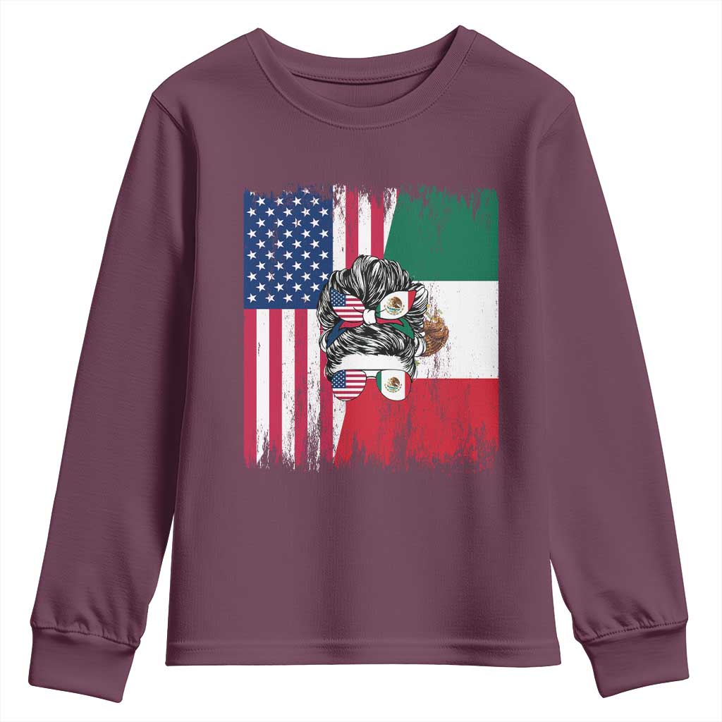 Mexican American Pride Youth Sweatshirt Bicultural Heritage Girl Vintage Flag