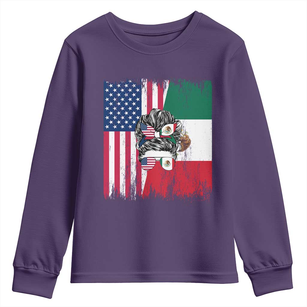 Mexican American Pride Youth Sweatshirt Bicultural Heritage Girl Vintage Flag