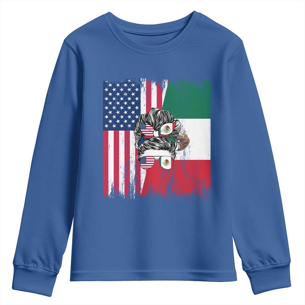 Mexican American Pride Youth Sweatshirt Bicultural Heritage Girl Vintage Flag