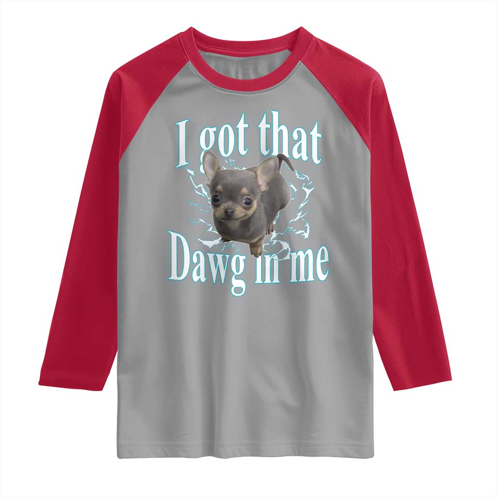 I Got That Dawg In Me Dog Meme Raglan Shirt Ironic Chihuahua Face - Wonder Print Shop