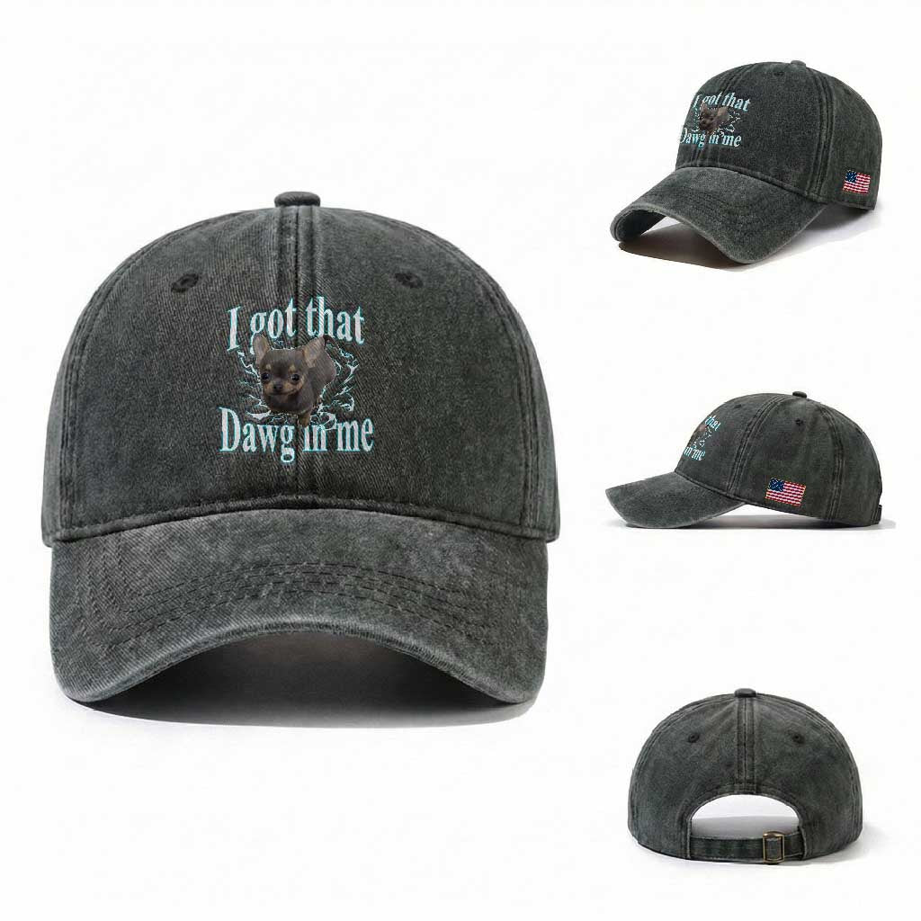 I Got That Dawg In Me Dog Meme Washed Cotton Baseball Cap Ironic Chihuahua Face