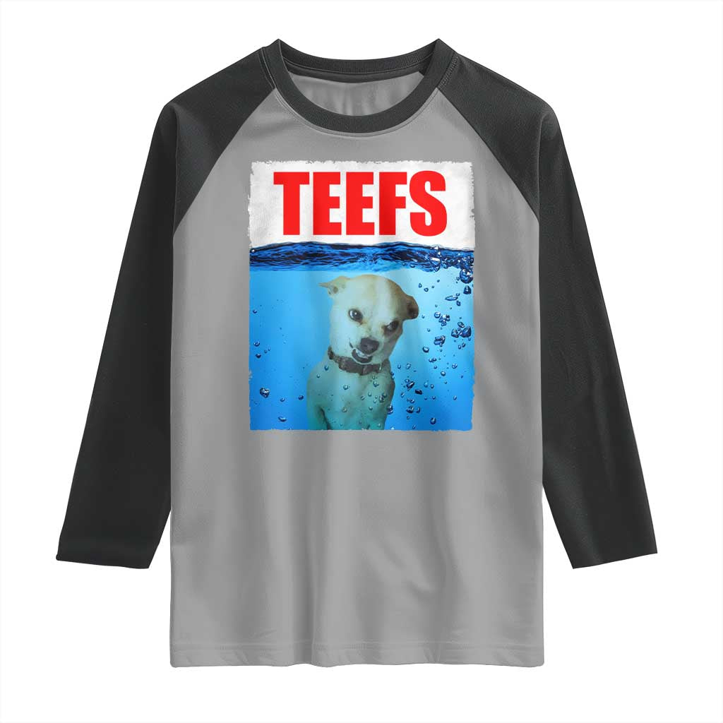 Chihuahua Dog Meme Raglan Shirt Funny Horror Movie Poster Dog Teefs - Wonder Print Shop