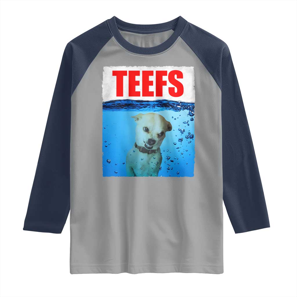 Chihuahua Dog Meme Raglan Shirt Funny Horror Movie Poster Dog Teefs - Wonder Print Shop