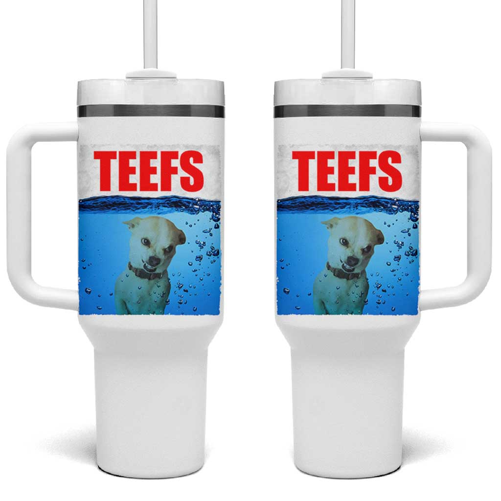 Chihuahua Dog Meme Tumbler With Handle Funny Horror Movie Poster Dog Teefs