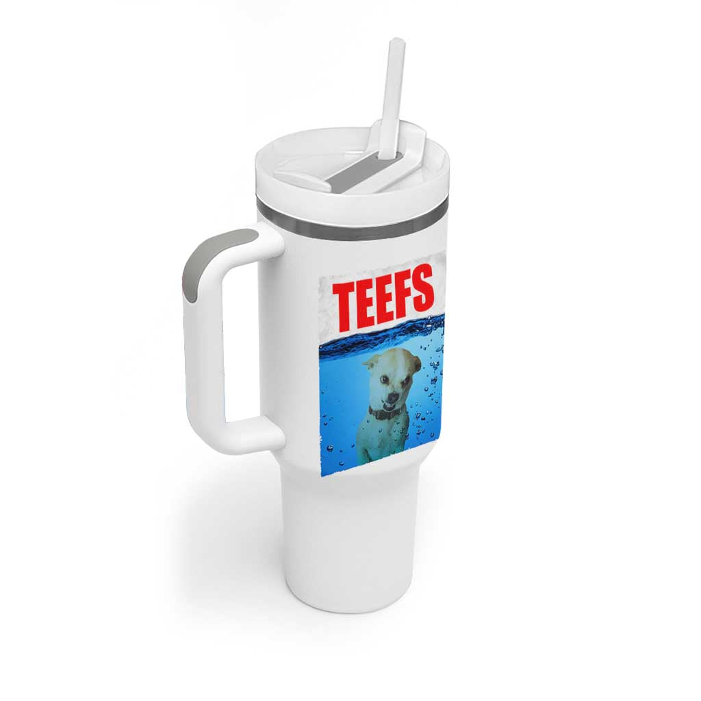 Chihuahua Dog Meme Tumbler With Handle Funny Horror Movie Poster Dog Teefs