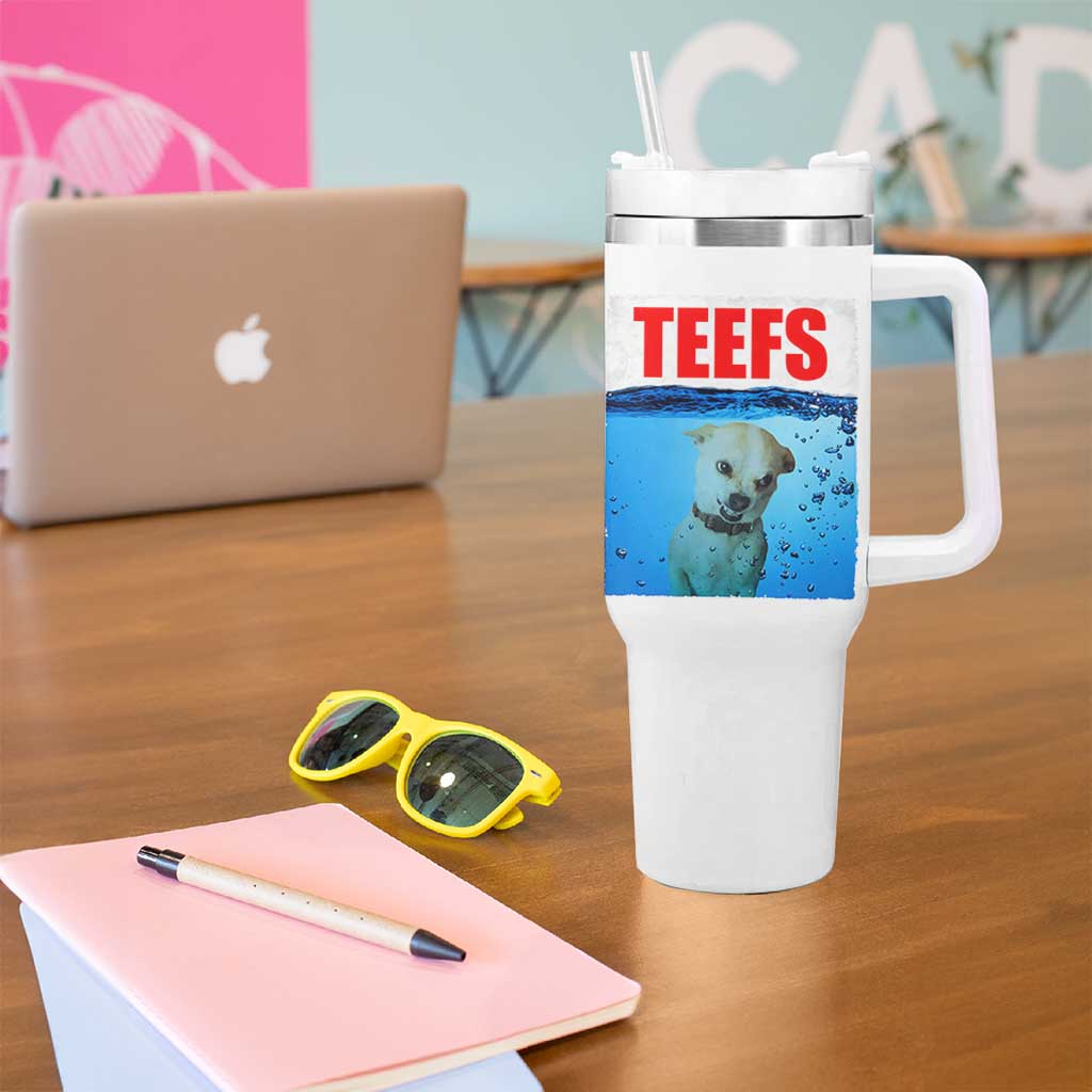 Chihuahua Dog Meme Tumbler With Handle Funny Horror Movie Poster Dog Teefs