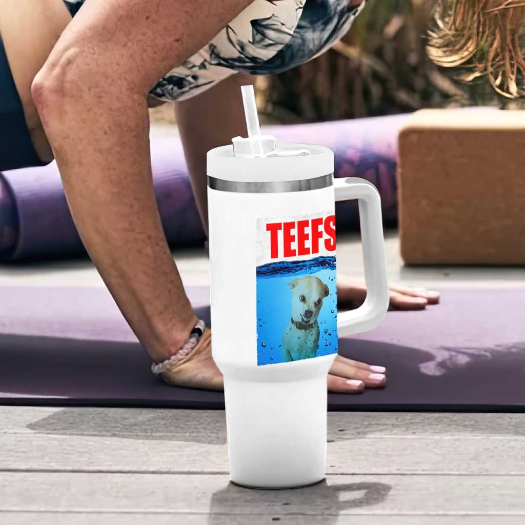 Chihuahua Dog Meme Tumbler With Handle Funny Horror Movie Poster Dog Teefs