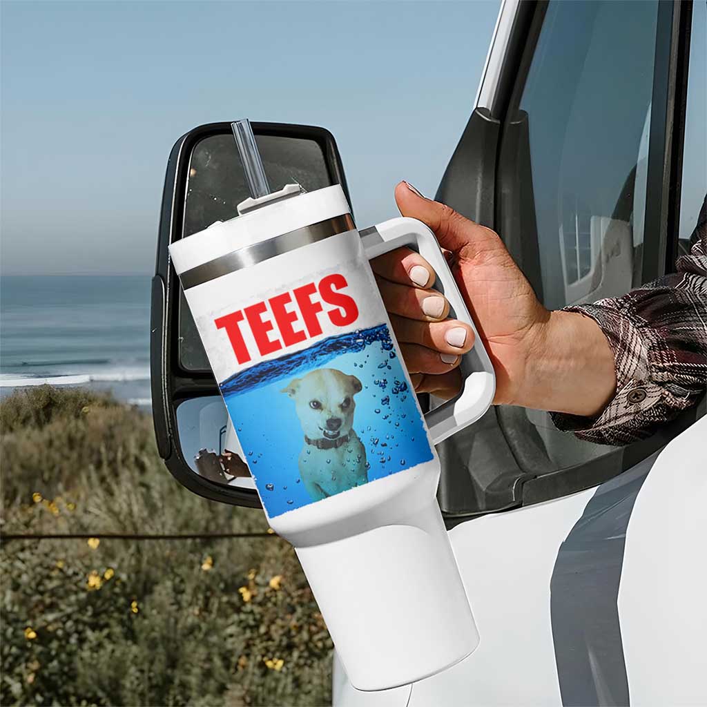 Chihuahua Dog Meme Tumbler With Handle Funny Horror Movie Poster Dog Teefs