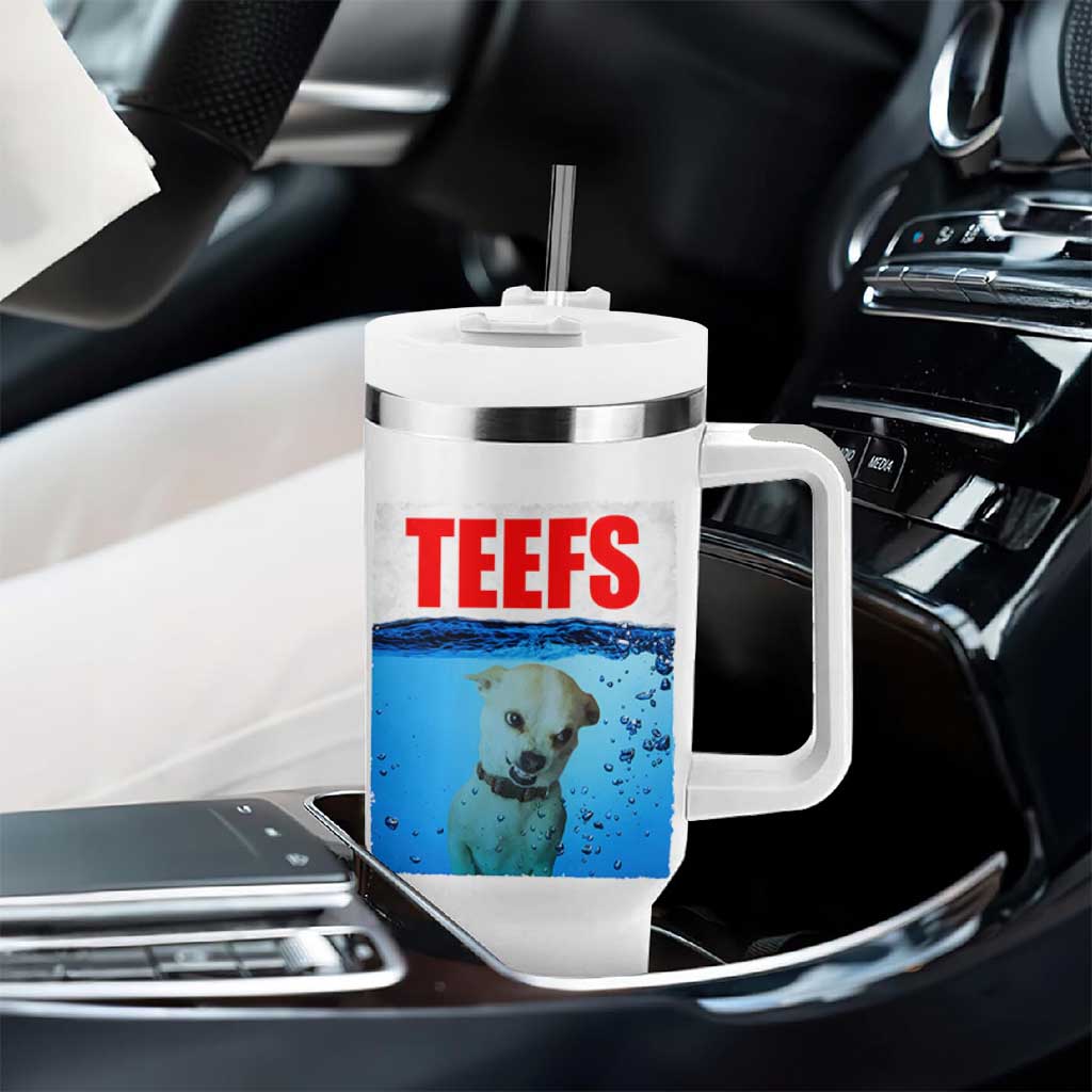 Chihuahua Dog Meme Tumbler With Handle Funny Horror Movie Poster Dog Teefs