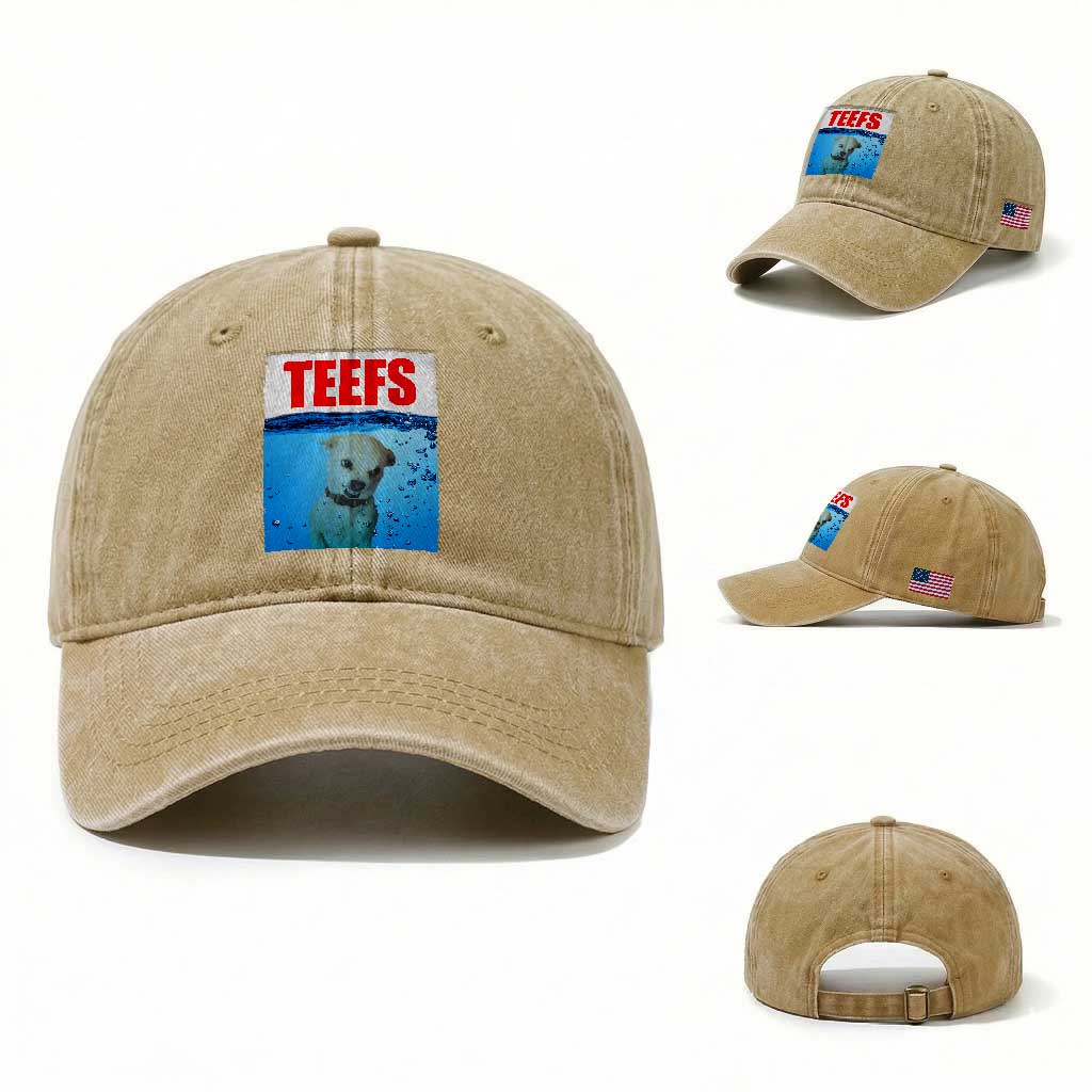 Chihuahua Dog Meme Washed Cotton Baseball Cap Funny Horror Movie Poster Dog Teefs