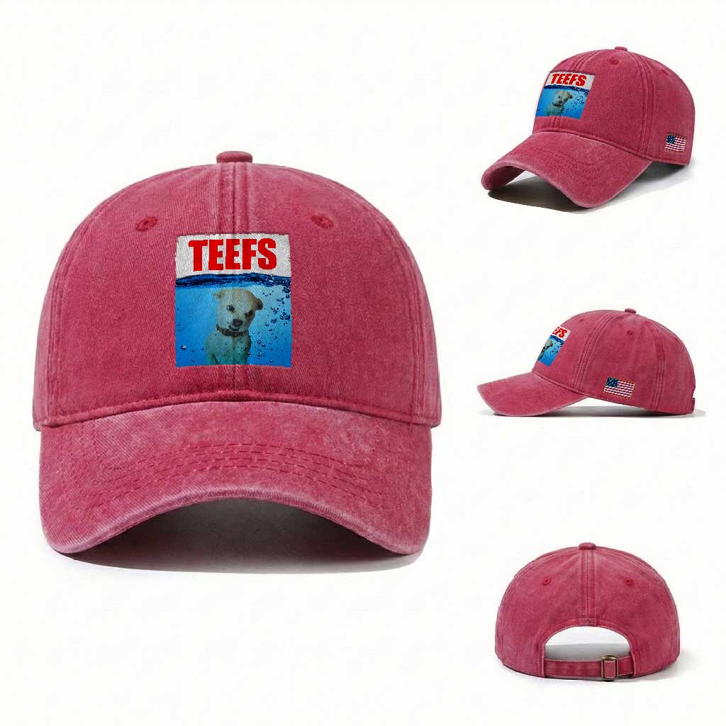 Chihuahua Dog Meme Washed Cotton Baseball Cap Funny Horror Movie Poster Dog Teefs
