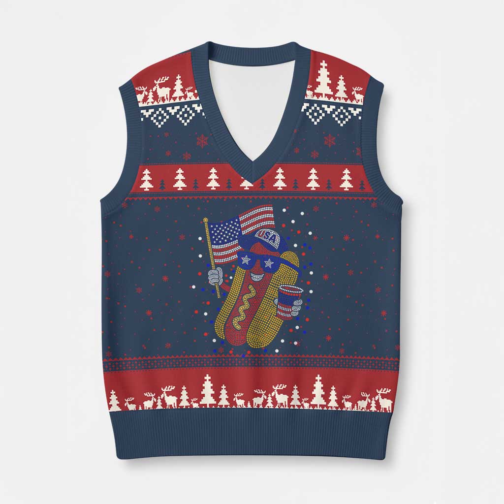 International Dot Day Hotdog V-Neck Knit Sweater Vest Red White Blue Polka Dots