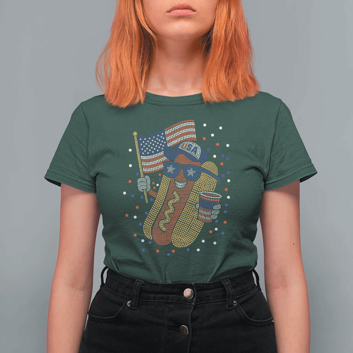International Dot Day Hotdog T Shirt For Women Red White Blue Polka Dots
