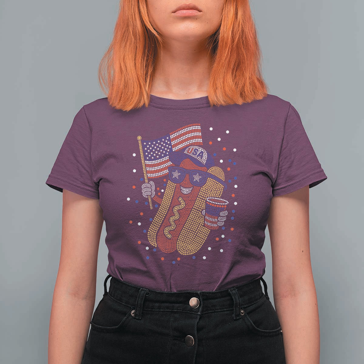 International Dot Day Hotdog T Shirt For Women Red White Blue Polka Dots