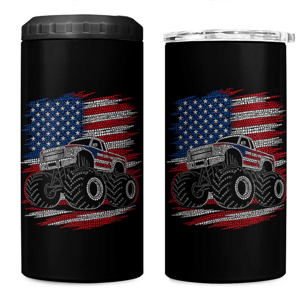 Patriotic Monster Truck Polka Dot 4 in 1 Can Cooler Tumbler Dot Day Gift