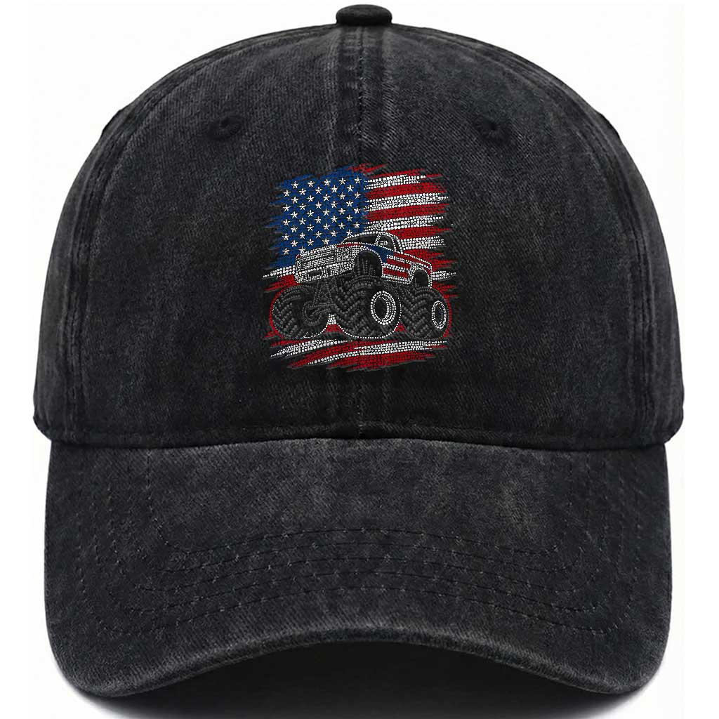 Patriotic Monster Truck Polka Dot Washed Cotton Baseball Cap Dot Day Gift