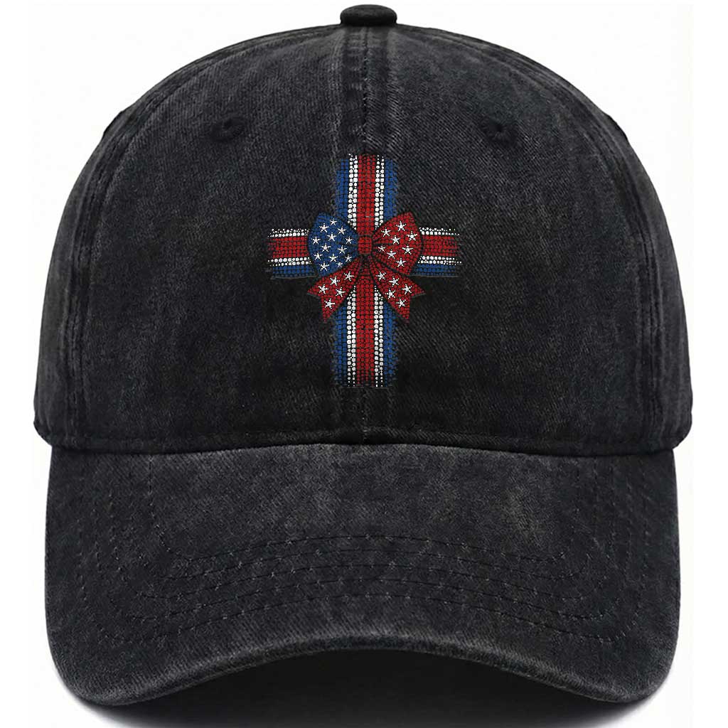 Dot Day Christian Washed Cotton Baseball Cap Patriotic Polka Dot Cross