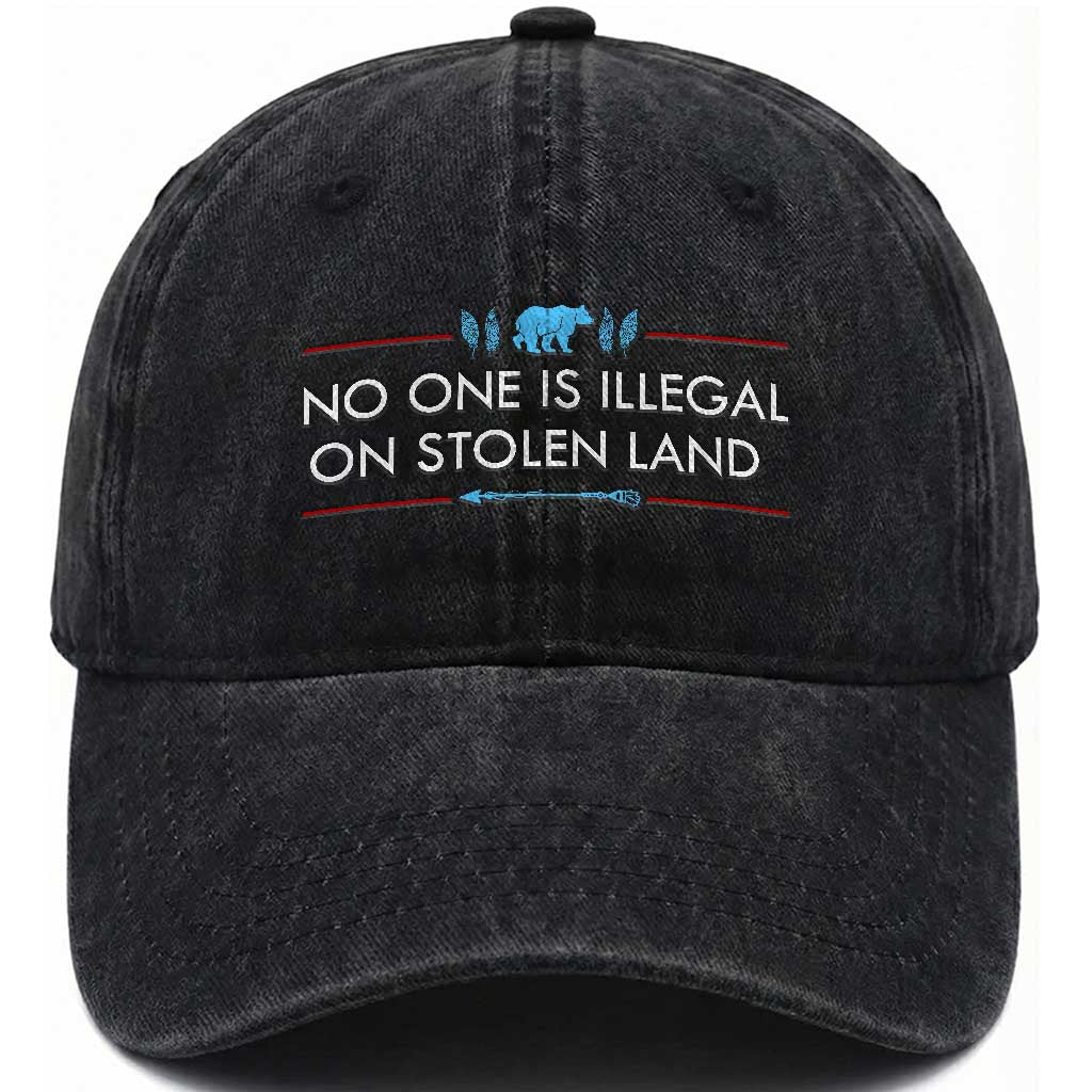 No One Is Illegal On Stolen Land Washed Cotton Baseball Cap Indigenous Peoples Pride