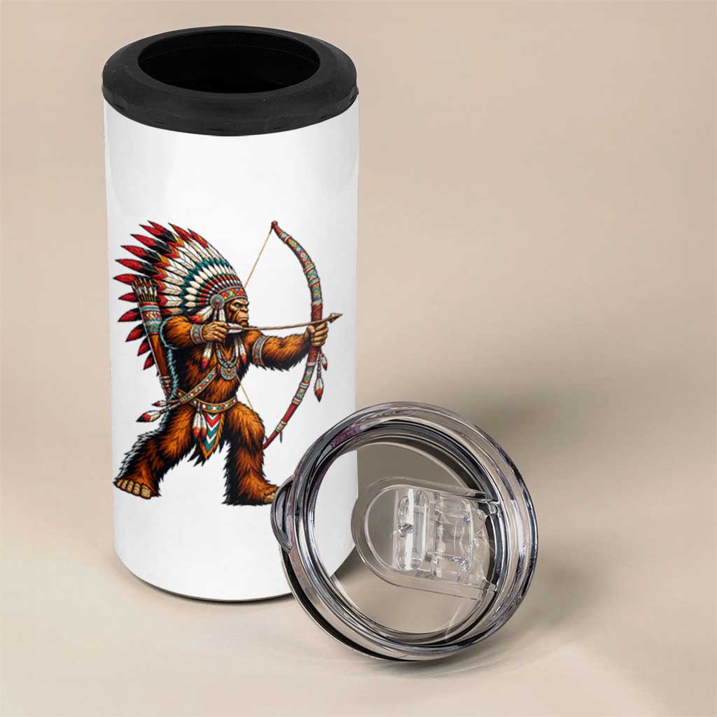 Native American Bigfoot Chief 4 in 1 Can Cooler Tumbler Forest Warrior Pride Graphic