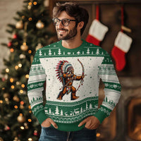 Native American Bigfoot Chief Ugly Christmas Sweater Forest Warrior Pride Graphic