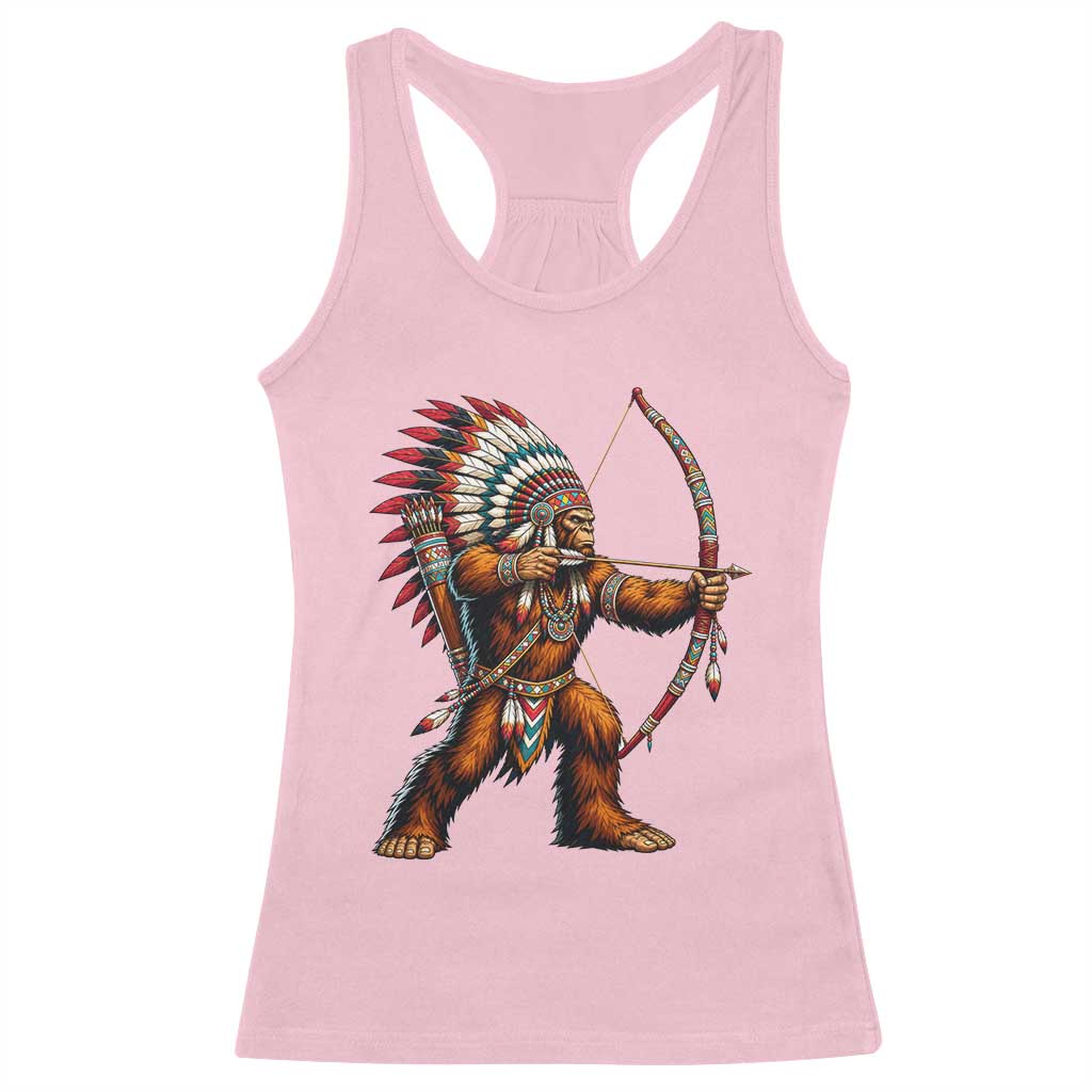 Native American Bigfoot Chief Racerback Tank Top Forest Warrior Pride Graphic
