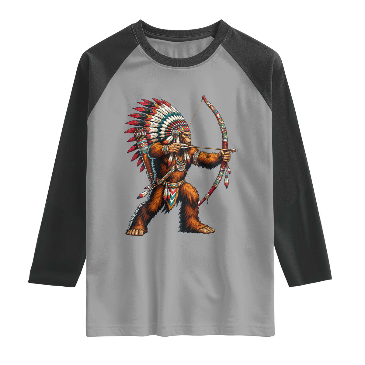 Native American Bigfoot Chief Raglan Shirt Forest Warrior Pride Graphic