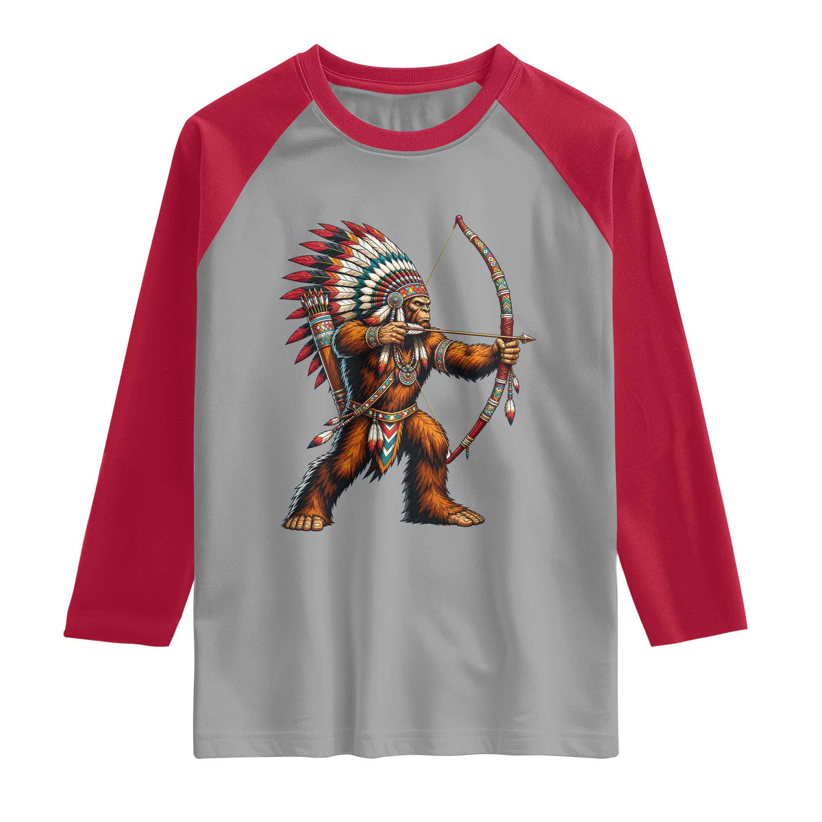 Native American Bigfoot Chief Raglan Shirt Forest Warrior Pride Graphic